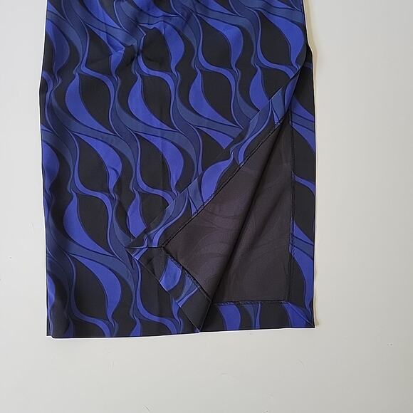 Zara Geometric Print Ruched Satin Midi Pencil Skirt Thigh High Side Slit Retro - Picture 4 of 12